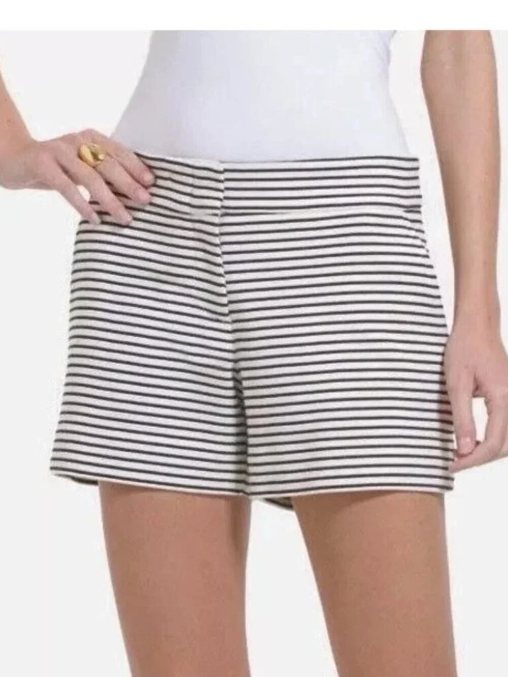 BCBGMaxAzria Black and White Striped High-Rise Bike Shorts